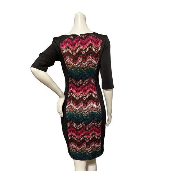 Signature Sangria Black Abstract Chevron Body Sculping Dress Size 4 - Picture 3 of 4